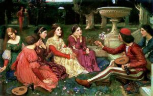 Cena do Decameron, de Giovanni Boccaccio, por John William Waterhouse (1849-1917)